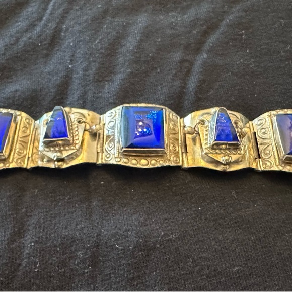 💙💙GORGEOUS!!💙💙Mexican diety blue glass tone mask panel bracelet. Marked 925. - Picture 2 of 6